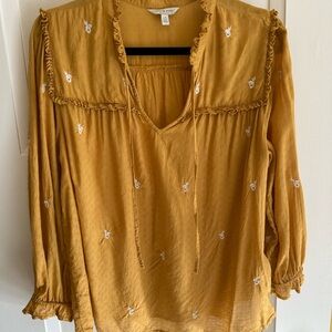 Lucky Brand Mustard Embroidered Peasant Blouse - Women's L